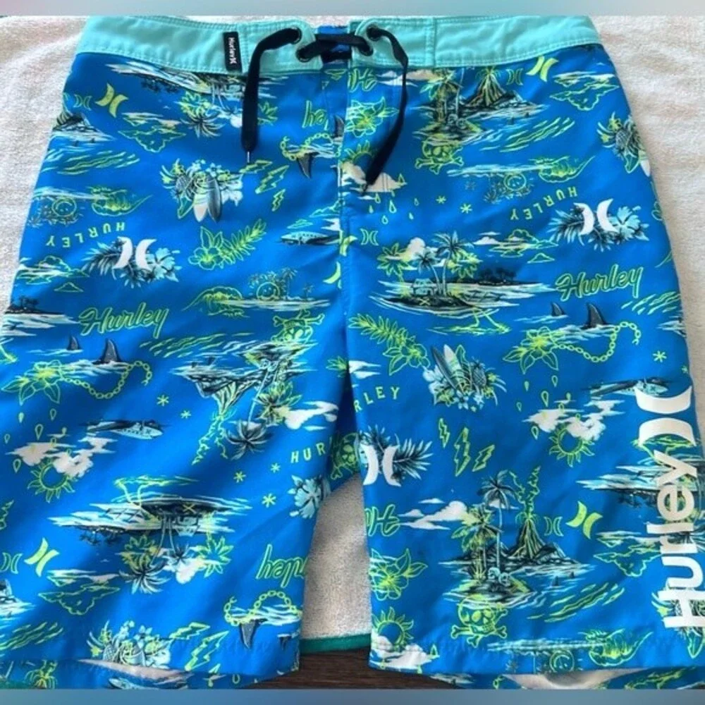Hurley Swim Trunks Boys SZ 14/27 Blue Swimsuit bathing suit bottoms